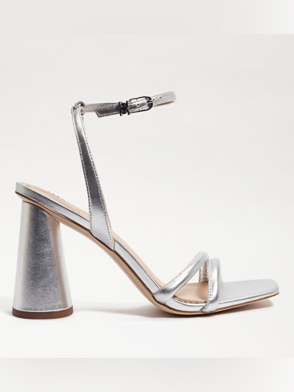 ♥️♥️ Sam Edelman Kia Block Heel Silver Metallic |  US 7M - Picture 2 of 6
